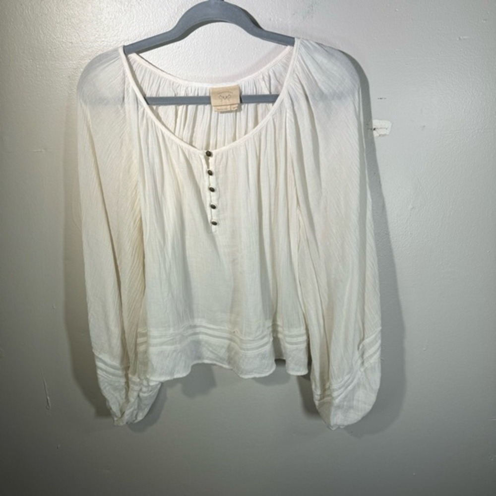 anthropologie cream gauze balloon longsleeve blouse boho slubbed cotton small - Picture 13 of 13